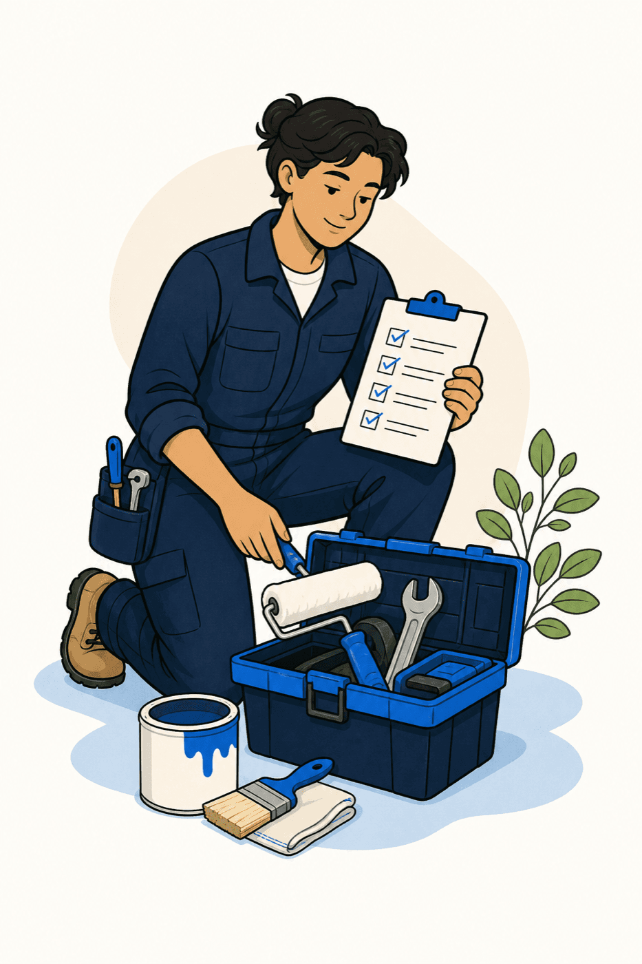 Illustration of a Tasker with a toolbox and a checklist