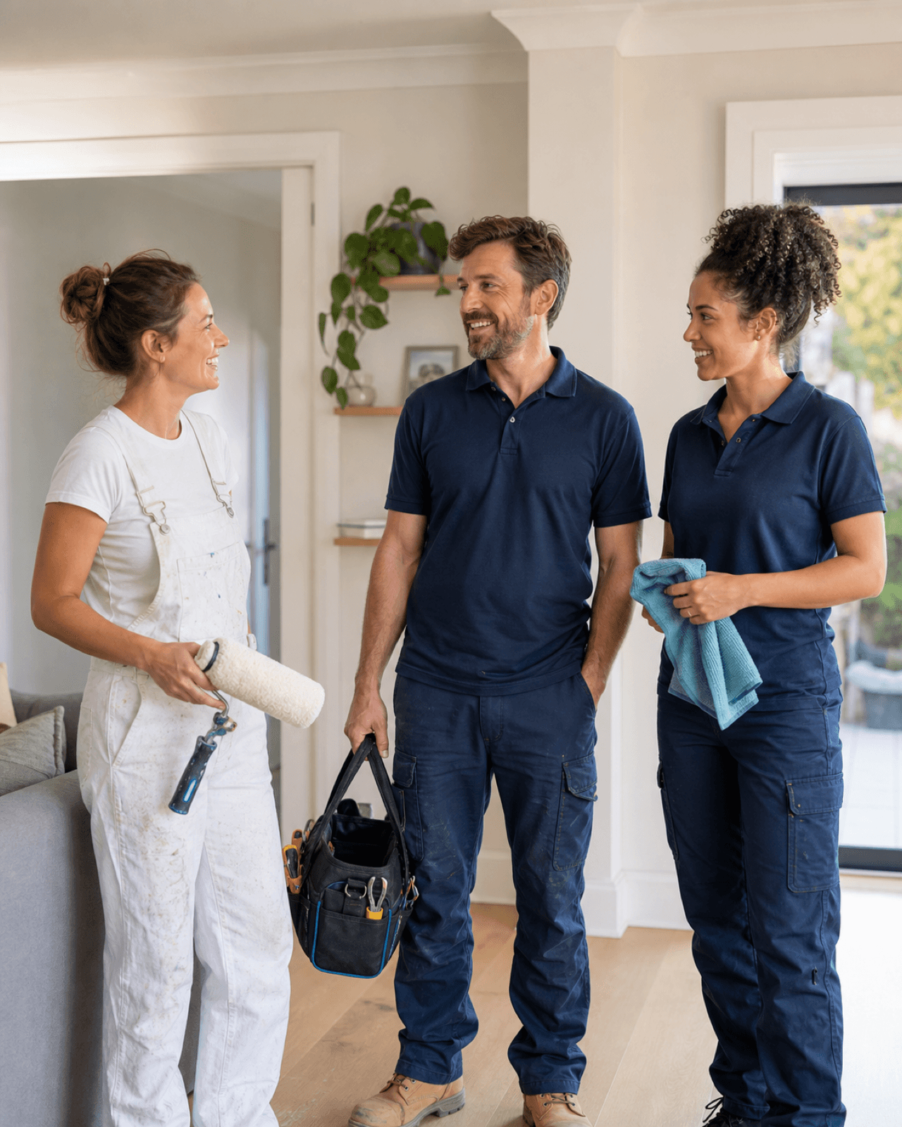 Three Taskwren Taskers with their tools in a customer's home
