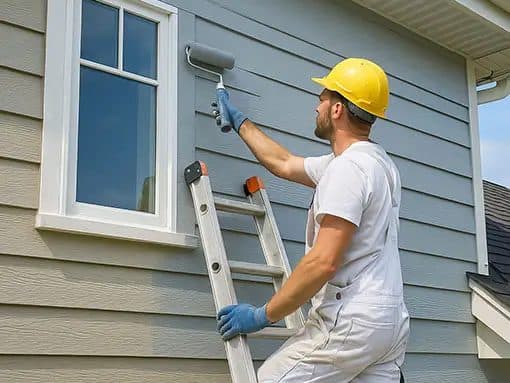 A Tasker painting the outside of a house